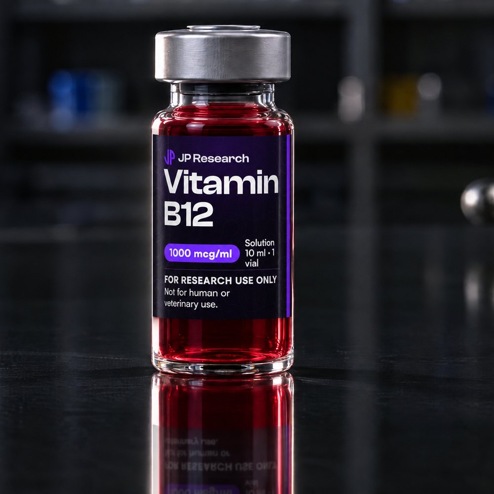 Vitamin B12 10ml, 1000mcg/ml, on a lab bench